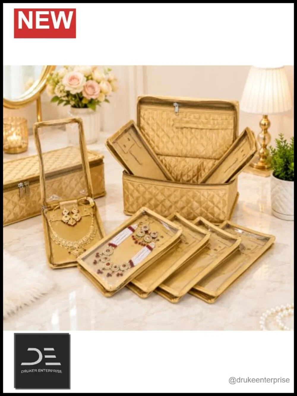 Set of 5 Satin Cosmetic Makeup Jewelry Organizer Pouches